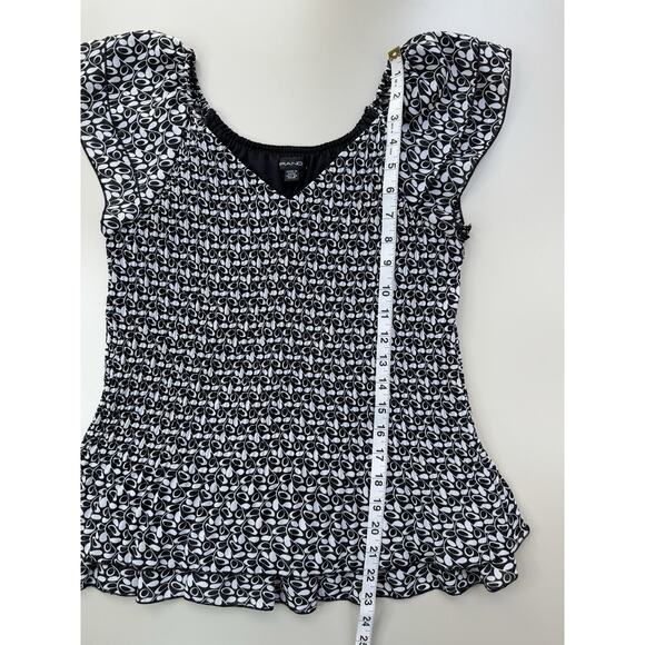 Vintage Y2K Babydoll Crinkle Top Women’s S Black White Ruffle Geometric Stretch - Picture 7 of 12